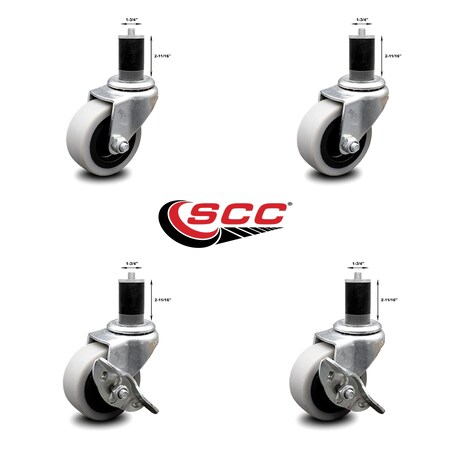 Service Caster 2 Inch Thermoplastic Wheel 1-3/4 Inch Expanding Stem Caster Set with 2 Brakes SCC-EX05S210-TPRS-134-2-SLB-2